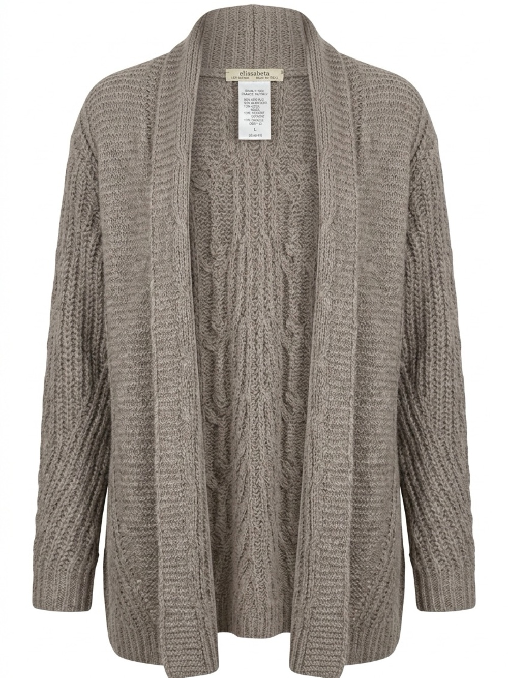 Elisabetta Taupe Open-Front Cable Knit Cardigan